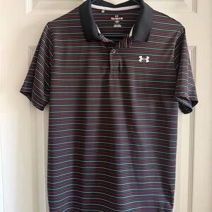 Under Armour Boys Black Polo with Red and Gray Stripes XL